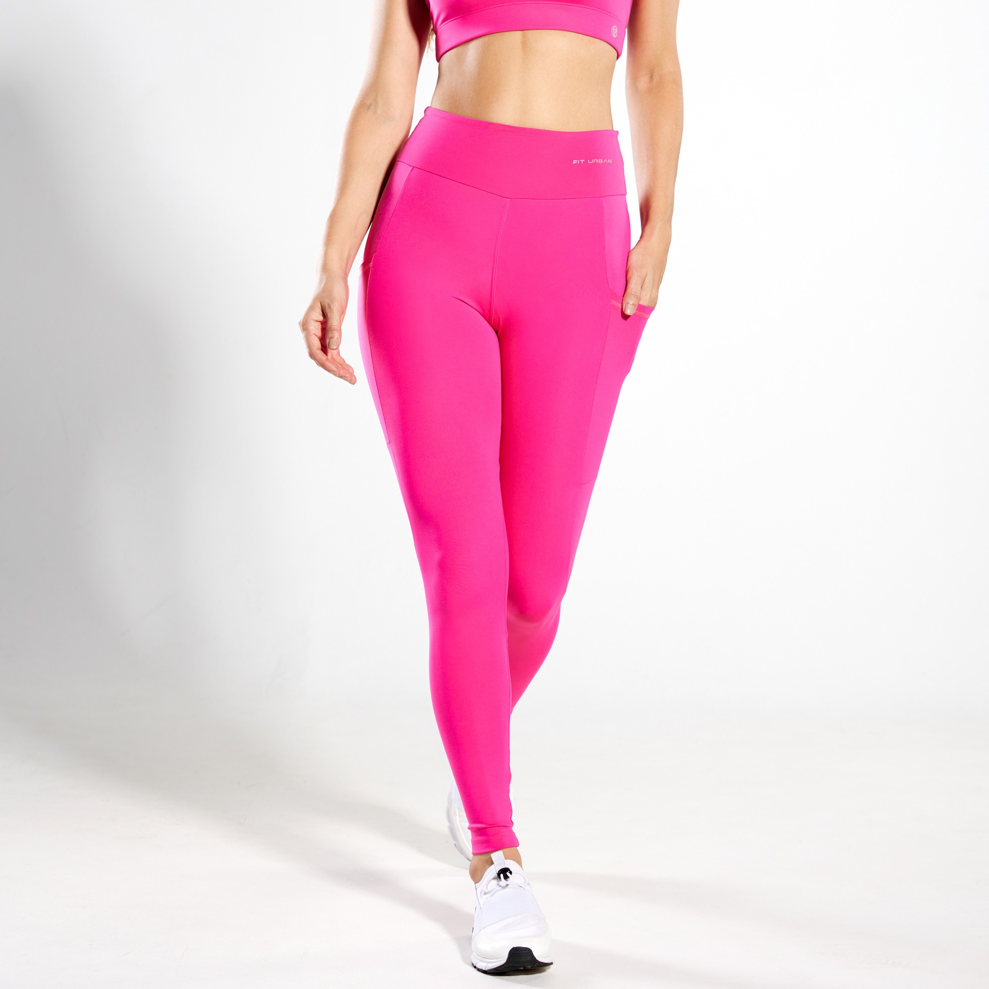Calça legging básica com estampa na lateral Rosa Pink
